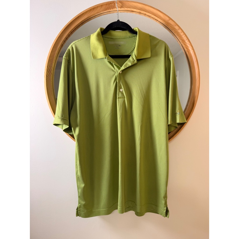 Greg Norman Polo Shirt Mens Large Lime Green Excellent Play Dry Micro-Striped